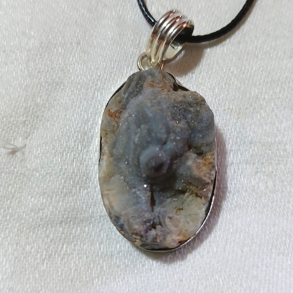 Jewelry - Desert rose druzy pendant necklace stone shiny glittery handmade jewelry silver